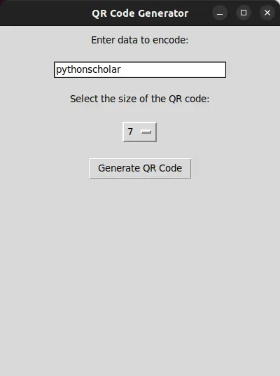 QR code generator user interface with button